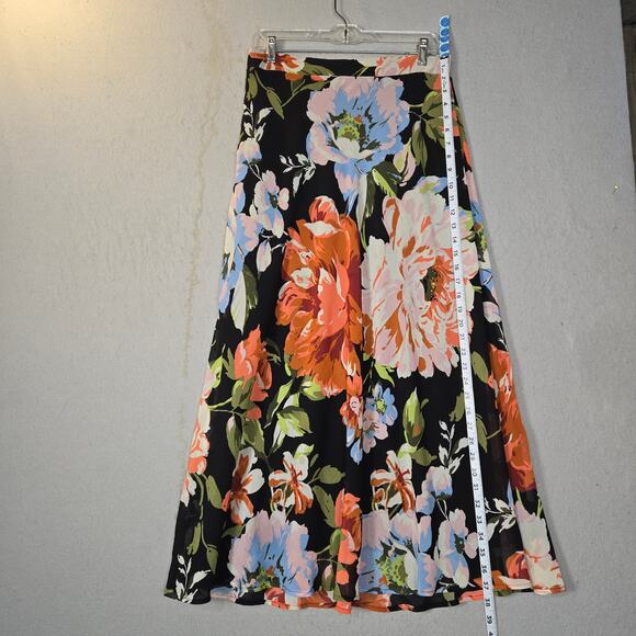 Roz & Ali Womens Medium Maxi Skirt Floral Flowy Black Colorful Garden Party Chic - Picture 4 of 9